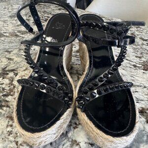 Christian Louboutin ~ Mafaldina Spike Red Sole Wedge Espadrilles